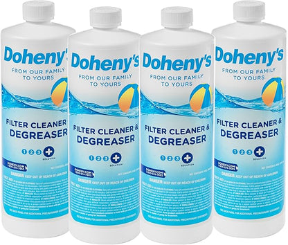 Doheny's Pool Filter Cleaner Degreaser | 100% Professional-Grade | Prevents Sand Bed Channeling & Cleanses Your Filter | Ideal For Cleaning Sand, D.E. & Cartridge Filters | Set Of (4) - 1 QT Bottles