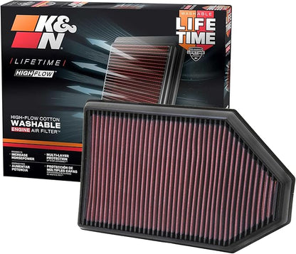 K&N High-Flow Original Lifetime Engine Air Filter: Increase Power: Premium, Washable: Compatible with Chrysler/Dodge: 300, Challenger, Charger, 33-2460