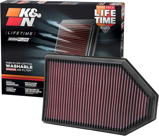 K&N High-Flow Original Lifetime Engine Air Filter: Increase Power: Premium, Washable: Compatible with Chrysler/Dodge: 300, Challenger, Charger, 33-2460