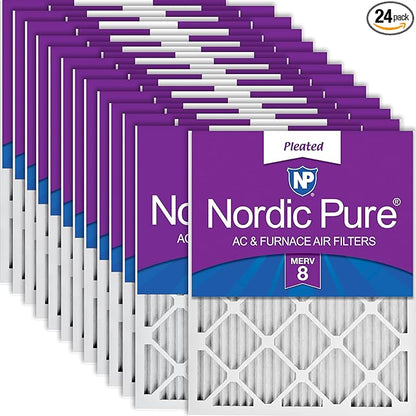 Nordic Pure 20x25x1 (Actual Size: 19 1/2 x 24 1/2 x 3/4) Pleated MERV 8 Air Filters 24 Pack