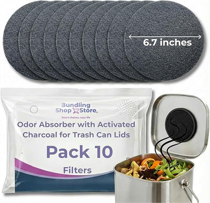 Activated Charcoal Odor Absorber- (NO Adhesive) for Trash can lids Pack of 10 Filters for composters, Trash cans, Kitchens and Recycling Areas, pet Litter Boxes
