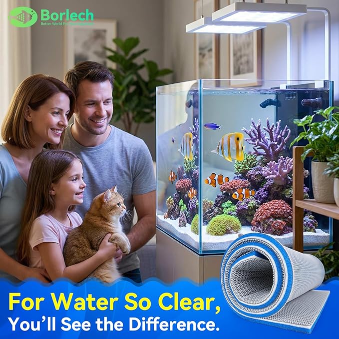 Borlech 8-Layer Fast-Acting Aquarium Filter Pad - Cut-to-Size Aquarium Floss Media for Fish Tank, Pond, Sump - Fast Water Polishing in Hours (47.24"x11.81"x0.6")