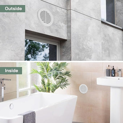 Vent Systems 5" Inch (Opening Dimensions) - Pack of 2 - White Soffit Vent Cover - Plastic Round Air Vent Grille - Built-in Mesh Screen - HVAC Register Louver for Bathroom, Home, Kitchen