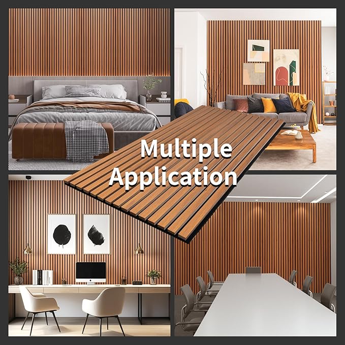 Wood Slat Wall Panel, 48'' x 24'' Wood Panels for Wall, 3D Soundproof Wall Panels, Large Acoustic Panels for Interior Ceiling and Wall Decor Noise Reduction, 2 Pack, Red Oak
