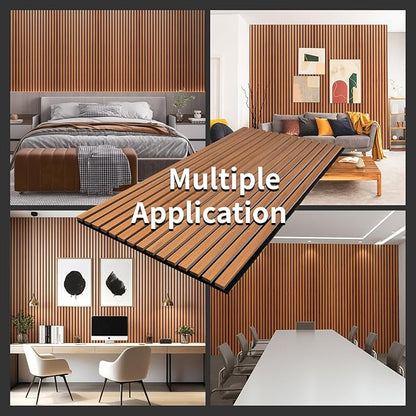Wood Slat Wall Panel, 48'' x 24'' Wood Panels for Wall, 3D Soundproof Wall Panels, Large Acoustic Panels for Interior Ceiling and Wall Decor Noise Reduction, 2 Pack, Red Oak