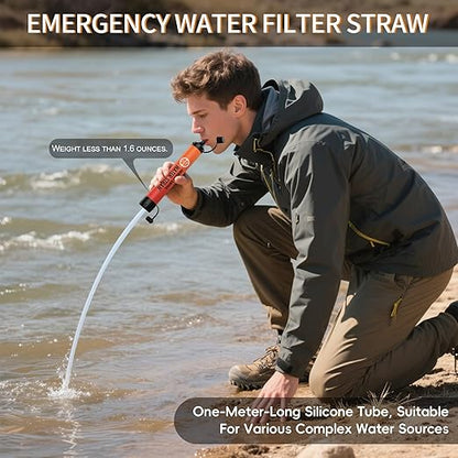 Emergency Water Filter Straw, Personal Survival Water Filtration System, Water Purifier, Outdoor Survival Gear and Equipment for Hiking Camping Accessories Cycling Fishing Preparedness