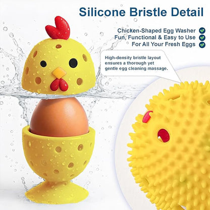 Egg Washer for Fresh Eggs, Egg Scrubber for Fresh Eggs, 2 Reusable Silicone Chicken Shaped Scrubs, Chicken Egg Cleaner, Eggshell Cleaner for Poultry Farm, Housewife Tools Vegetable Processing (Yellow)