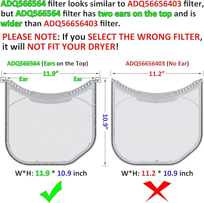 ADQ566564 Lint Filter Replacement for LG and Kenmore Dryers, Rim Without Felt Seal, Ultra Durable Lint Screen Trap with Dryer Vent Lint Brush