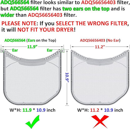 ADQ566564 Lint Filter Replacement for LG and Kenmore Dryers, Ultra Durable Lint Screen Trap, Rim without Felt Seal, Filter Size 11.9 * 10.9 inch (30.1 * 27.6 cm)