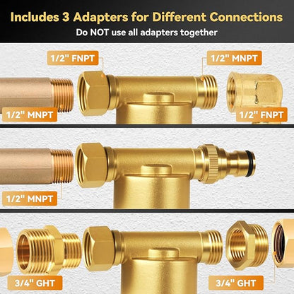 40 Micron Reusable Sediment Filter, Brass Inline Water Filter, Compatible with 1/2" NPT & 3/4" GHT, Sediment Filter for Washer, Washing Machine, Garden Hoses, High Pressure Washer, Well Water, RV