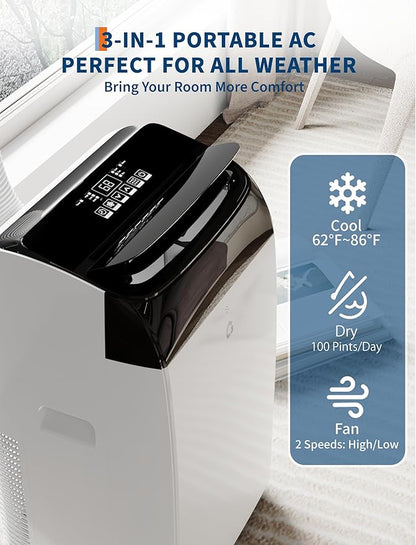 GarveeLife 14,000 BTU Portable Air Conditioners - Smart AC Units Cold with Drainage-free 48db Quiet Cooling within 750 sq.ft, Remote Control 24H Timer/Dehumidifier/Fan Modes for Bedroom Room Indoor
