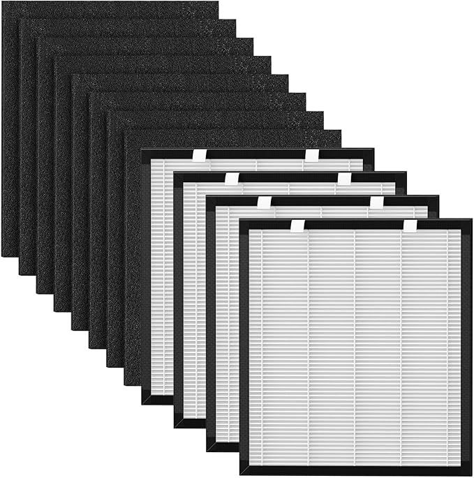 4 Pack T554 Replacement Filter Compatible with Trucozie T554 Air Purifier, 3-in-1 Filtration System Replacement Filters with Activated Carbon for Home Room, 4 HEPA Filter and 8 Washable Pre-Filters