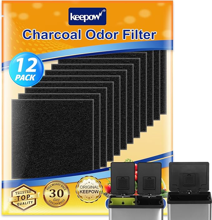 KEEPOW 12 Pack Trash Can Deodorizer Compatible with SIMPLI-Magic Garbage Bins with Built in Odor Filter Compartment, Charcoal Odor Absorber for EKO Trash Can and Compost Bin (Square)