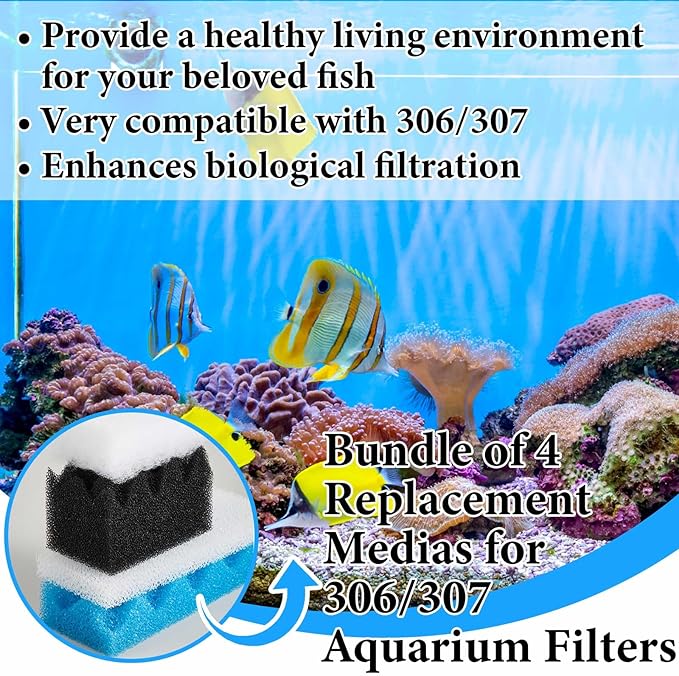 74 Pcs Filter Media Compatible with Fluval 306/307, Aquarium Replacement Media Kit, Foam, Activated Carbon, Nitrite/Phosphate/Ammonia Remover, Towel, Grease, Mesh Bags