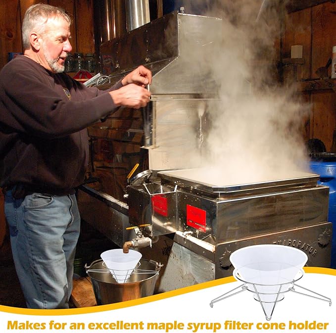 Tandefio 16 Pcs Maple Syrup Filter Set 1 Maple Syrup Filter 15 Cloth Filter Cones Deep Fryer Oil Filter Stand Non Woven Filter Cone Cooking Oil Filter for Maple Syrup Making and Oil