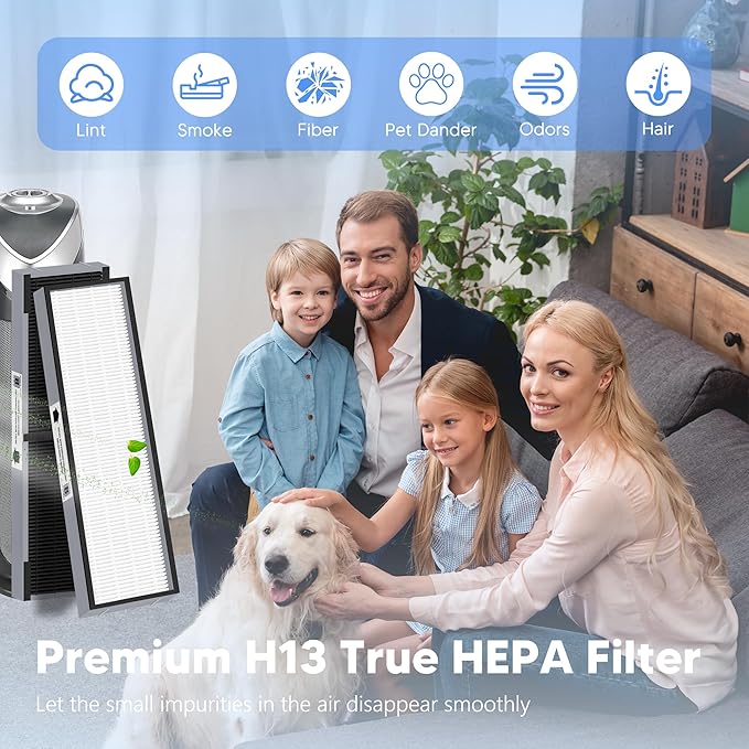 FLT4825SM HEPA Filter B Smoke Clear Replacement Compatible with G-Guardian AC4825, AC4300, AC4900, AC4825DLX, AC4850 Air Purifier, 4 H13 True HEPA Filters + 8 Activated Carbon Pre-Filters, Gray