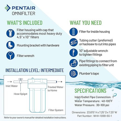 Pentair OMNIFilter Whole Home 10" Heavy-Duty Big Blue Water Filtration System with Pressure Relief, Black/Blue