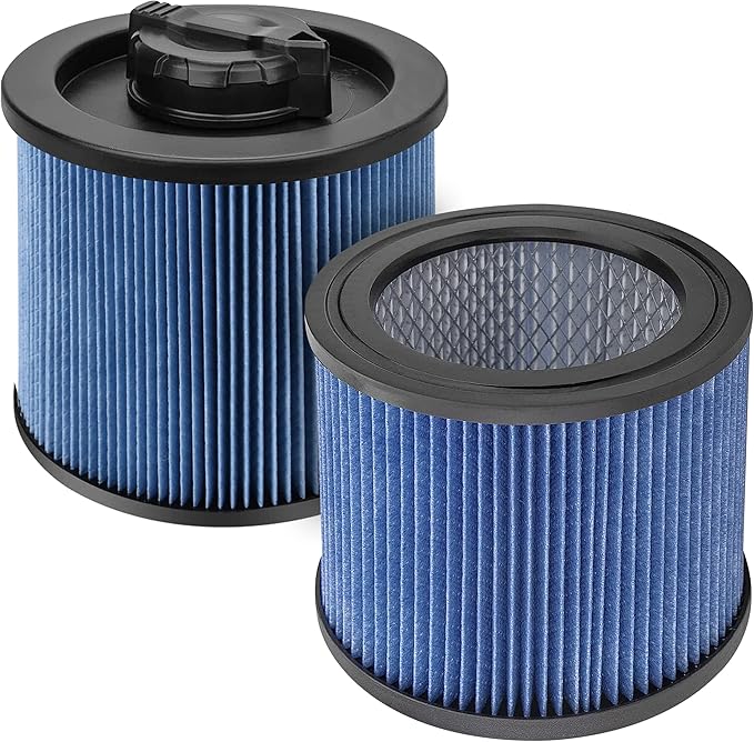 Fette Filter - DXVC4002 High Efficiency Cartridge Filter Replacement Compatible with Compatible with DeWalt DXV04T, DXV05P, DXV05S, DXV08S, DXV06G 4 Gallon Wet/Dry Vacuum Cleaners - Pack of 2