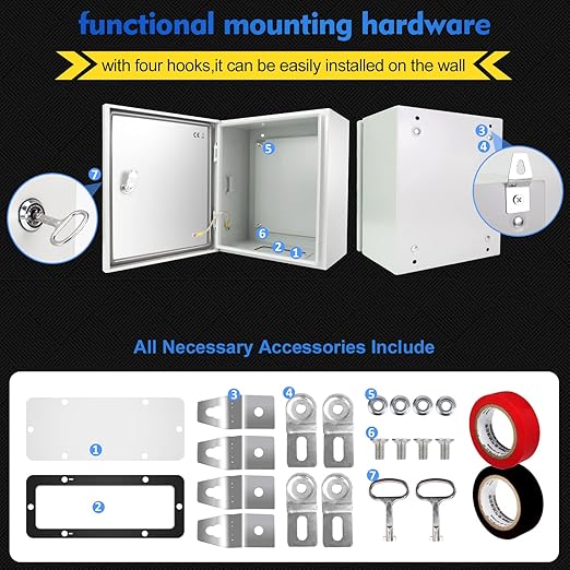 Outdoor Electrical Box, Steel Junction Box 24X16X10'', NEMA 4X Electrical Enclosure Box IP66 Waterproof & Dustproof, Universal Electrical Project Box with Lock & Mounting Plate