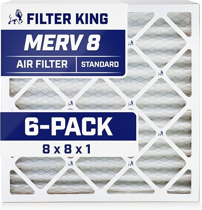 Filter King 8x8x1 Air Filter | 6-PACK | MERV 8 HVAC Pleated A/C Furnace Filters | MADE IN USA | Actual Size: 8 x 8 x .75"