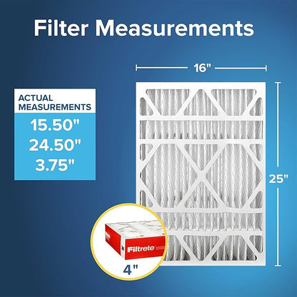 Filtrete 16x25x4 (SlimFit) AC Furnace Air Filter, MPR 1000, MERV 11, Allergen Defense, Electrostatic Air Cleaning Filter, 2-Pack (actual size 15.5 x 24.5 x 3.75 in)
