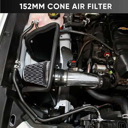 6" 152mm Cold Air Intake Filter Clamp-On Replacement High Flow Inlet Air Filter High Performance Washable Cone Filter 7" Tall Carbon Fiber Pattern