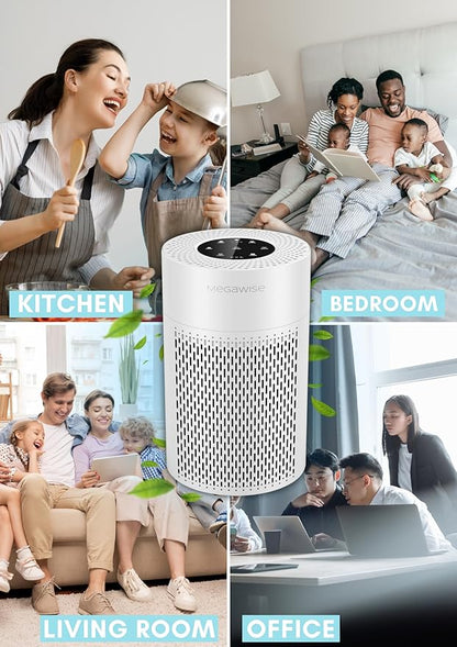 MEGAWISE Air Purifier for Home, Bedroom & Office, H13 True HEPA Filter, Smart Air Quality Sensor, Removes Dust, Smoke & Odors, Quiet Sleep Mode, Covers Up to 216 sq. ft.