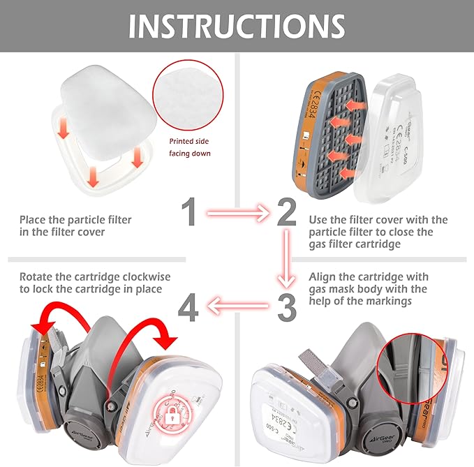 AirGearPro C-500 Filters for Reusable Respirator Mask | Anti-Dust Respirator filters Ideal for Painting, Woodworking, Construction, Sanding, Spraying, Chemicals, DIY etc