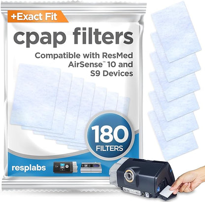 resplabs CPAP Filters Compatible with ResMed AirSense 10, AirCurve 10, S9 Machines - Standard Replacement Filter (180-Pack)