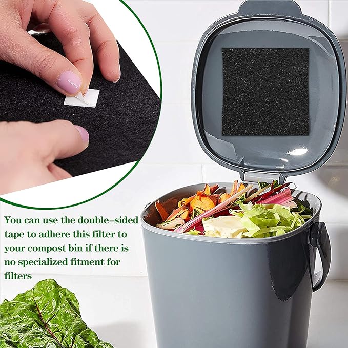 10 Pack Square Compost Bin Filters Spare Activated Carbon Filter Sheets for Indoor Kitchen Compost Bucket Countertop and Recycle Bin (5 Inches)