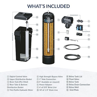 Aquasure Harmony Series 72,000 Grains Whole House Water Softener Bundle with Automatic Digital Control Head and Triple Purpose Sediment/Carbon/Zinc Filter System | Reduces Hardness (for 6+ bathrooms)