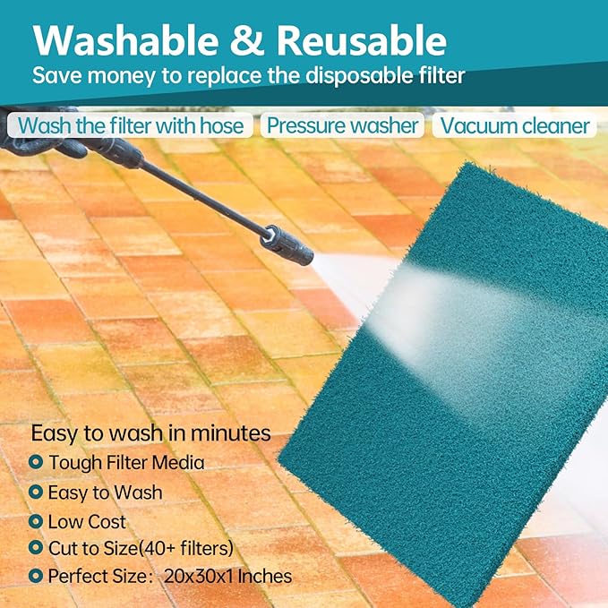 Reusable Air Filter 20x30, High Air Flow Cut to Fit Furnace Filters, MERV 6 Replacement Filter for HVAC, RV, Washable Replacement Air Conditioner Filters, 24 PCs Hooks(Actual 20x30x0.7 in.)