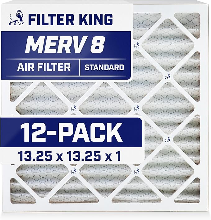 Filter King 13.25x13.25x1 Air Filter | 12-PACK | MERV 8 HVAC Pleated A/C Furnace Filters | MADE IN USA | Actual Size: 13.25 x 13.25 x .75"
