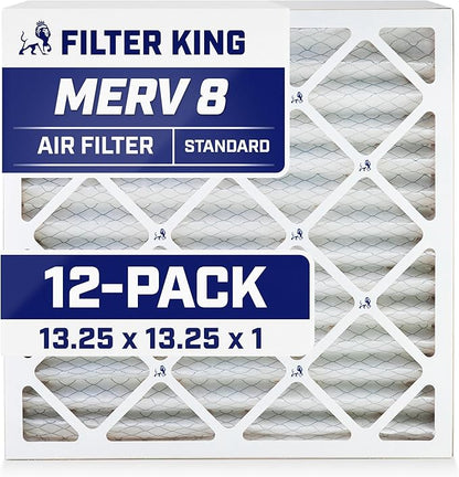 Filter King 13.25x13.25x1 Air Filter | 12-PACK | MERV 8 HVAC Pleated A/C Furnace Filters | MADE IN USA | Actual Size: 13.25 x 13.25 x .75"