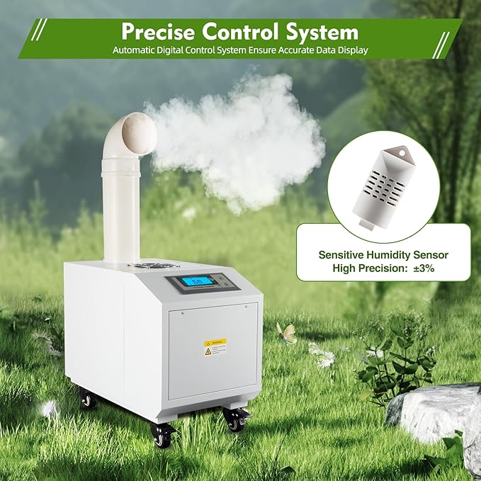 300W Agricultural Ultrasonic Humidifier, Automatic Ultrasonic Industrial Atomizer Air Humidifier Sprayer with Humidity Sensor & Water Filter, Agricultural Atomizer Cooler, 160m³/h, 2.64Gal