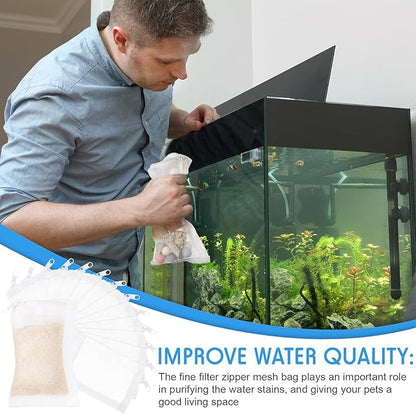 Geiserailie 15 Pieces Aquarium Filter Media Bags 150 Micrometer Fine Filter Bags Mesh Reusable with Zipper for Activated Carbon Resins(2.4 x 4 Inch)