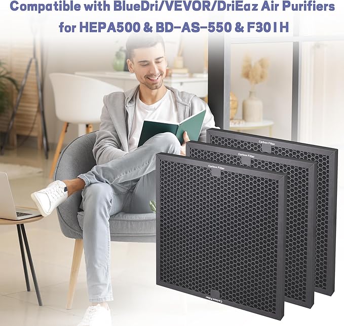 Air Scrubber Active Carbon Filters Compatible with BlueDri, VEVOR and Dri-Eaz Air Purifier, for Drieaz HEPA500 16'' x 16'' x 1'' inches（3 Pack）