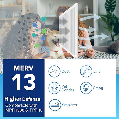 LotFancy 14x25x1 Air Filter MERV 13 6-Pack, Electrostatic Pleated HVAC Furnace Air Filter, Captures Pet Dander Smog Smoke, Actual Size: 13.75"x24.75"x0.75"