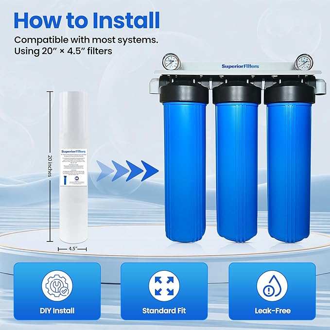 10 Micron Sediment Filter - Whole House Water Filter Cartridge - 4.5 x 20-inch Replacement - Compatible with All Whole House Water Filter System - (20 X 4.5, 1 Count)