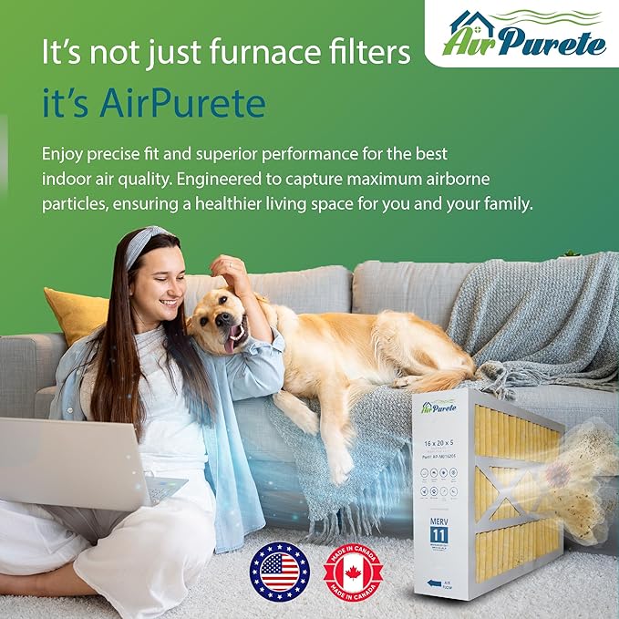 M0-1056 Replacement Filter | AirPurete AP-M016205 | Actual Size 15-3/8" x 21-7/8" x 5-1/4" (16x20x5) | Merv 11 | Pack of 2 | Manufactured in Canada
