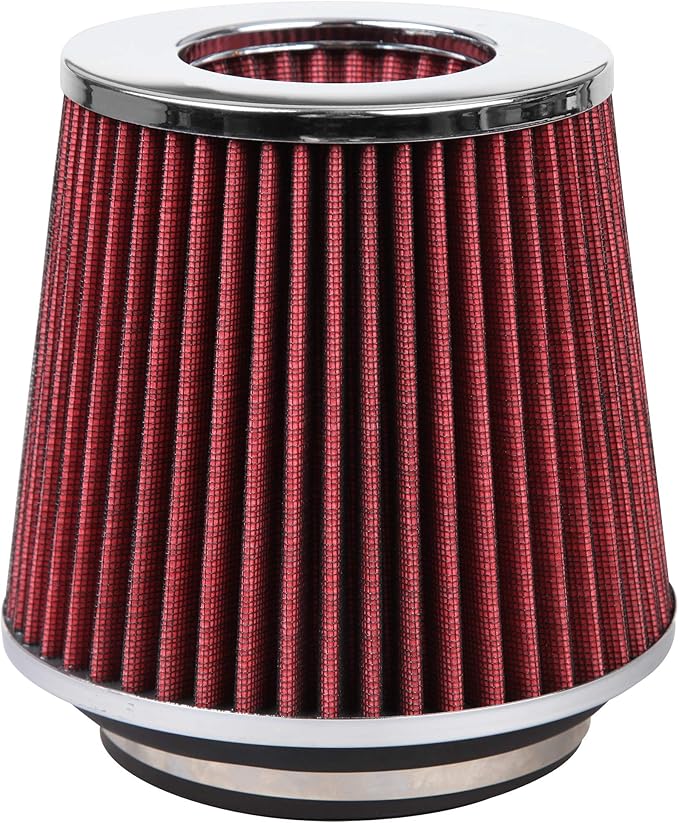 Cartman Clamp-On Engine Air Filter, Fit Intake Tube with 3/3.5/4in Diameter, Premium High Performance Replacement Filter, Washable and Reusable, Round Tapered, Red