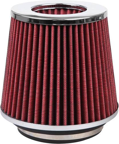 Cartman Clamp-On Engine Air Filter, Fit Intake Tube with 3/3.5/4in Diameter, Premium High Performance Replacement Filter, Washable and Reusable, Round Tapered, Red