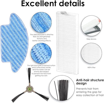 (12 Pieces) M210S M213S Replacement Parts for Lefant M210 Pro M210P M210B M213S M210S M210 M213, OKP Life K2 K3 K3A K4 K5, Robot Vacuum Accessories, 2 Mop Pads, 4 HEPA Filters, 6 Side Brushes