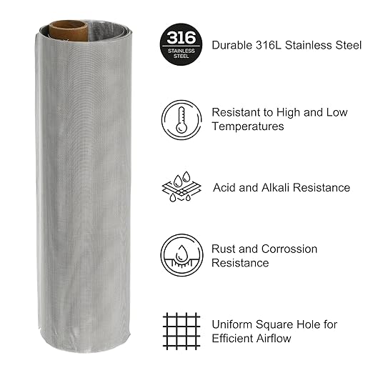 PATIKIL 40" L x 10" W Woven Wire Mesh, 60 Mesh 316L Stainless Steel Air Vent Filter Screen for Window Security Vent Cover Filtration Animals Fence