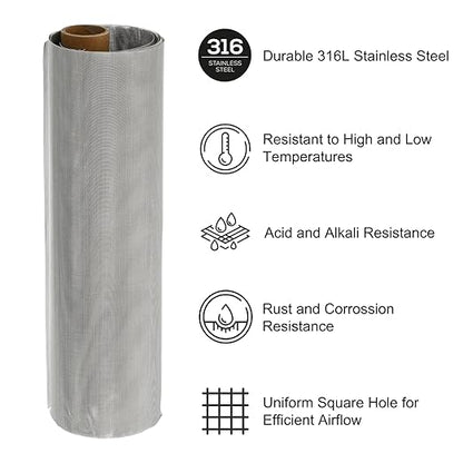 PATIKIL 40" L x 10" W Woven Wire Mesh, 60 Mesh 316L Stainless Steel Air Vent Filter Screen for Window Security Vent Cover Filtration Animals Fence