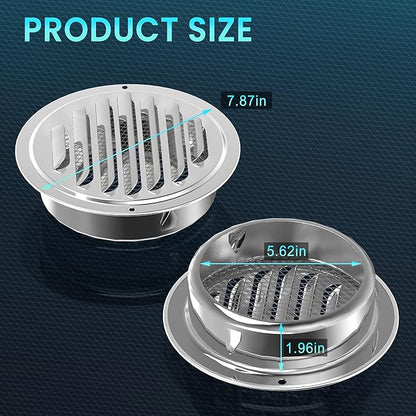 Stainless Steel Soffit Vents 6 Inch, HG Power Round Vent Cover with Screen Mesh, Louver Air Vent Hood for Wall, Ceiling Mount, Bathroom, Garage, Attic Ventilation, Silver