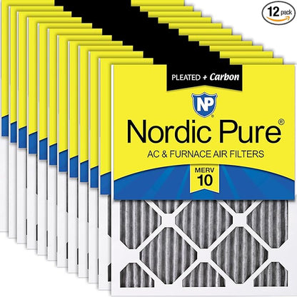 Nordic Pure 18x18x1 (Actual Size: 17 3/4 x 17 3/4 x 3/4) Furnace Air Filters MERV 10 Pleated Plus Carbon 12 Pack