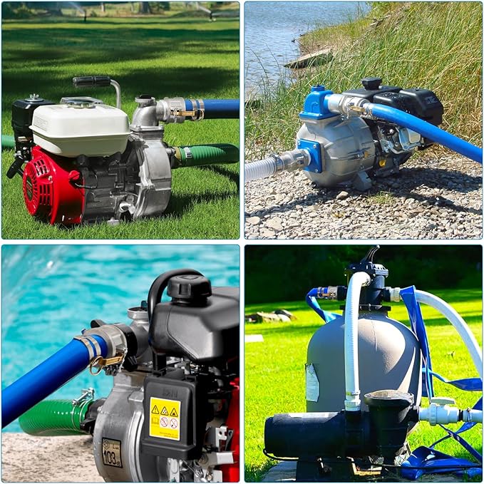 2'' x 50 Ft Discharge Hose, Heavy Duty PVC Lay Flat Water Backwash Hose,Durable Pool Drain Hose with Aluminum CE Fittings for Water Pump And Filters