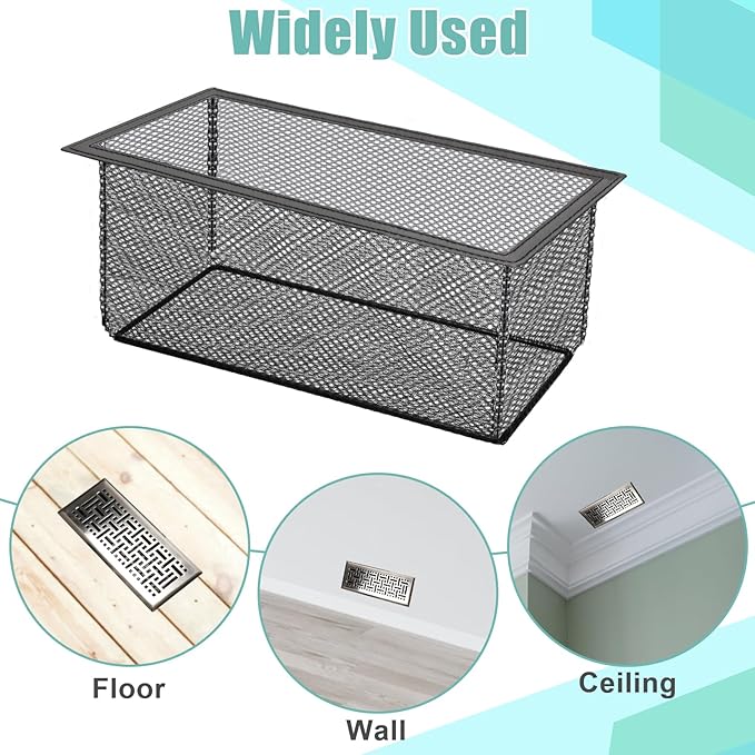 6PCS Floor Register Cover Trap 4"x10", Mesh Floor Vent Screen Net with Frame, Air Vent Filter Mesh Catcher for Hair Debris (4 x 10 Inch)