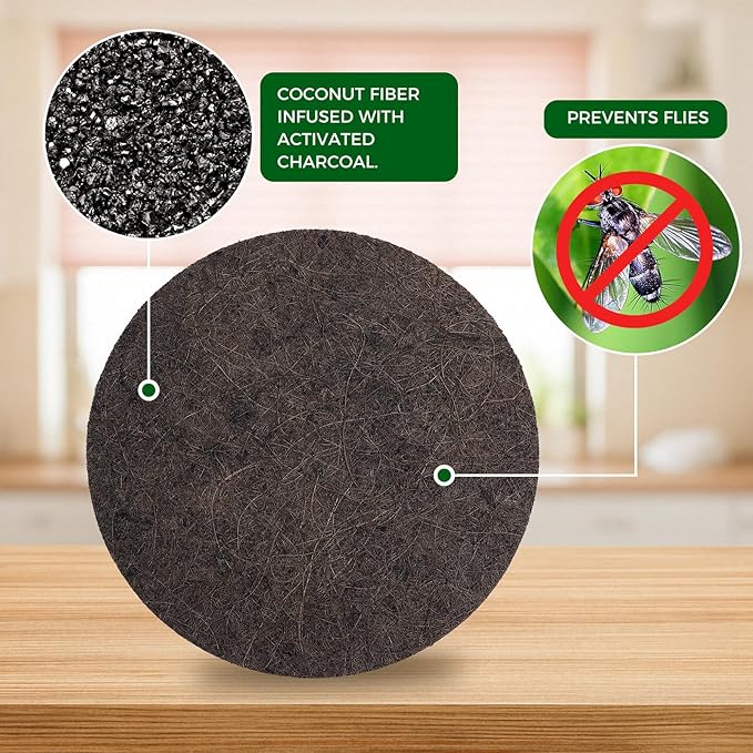 Compost Filters, 12-Pack, 7.25 Inch | Biodegradable Coconut Fiber Charcoal Air Filters for Kitchen Compost Bin, Bucket, Countertop Bin, with Sizing Template